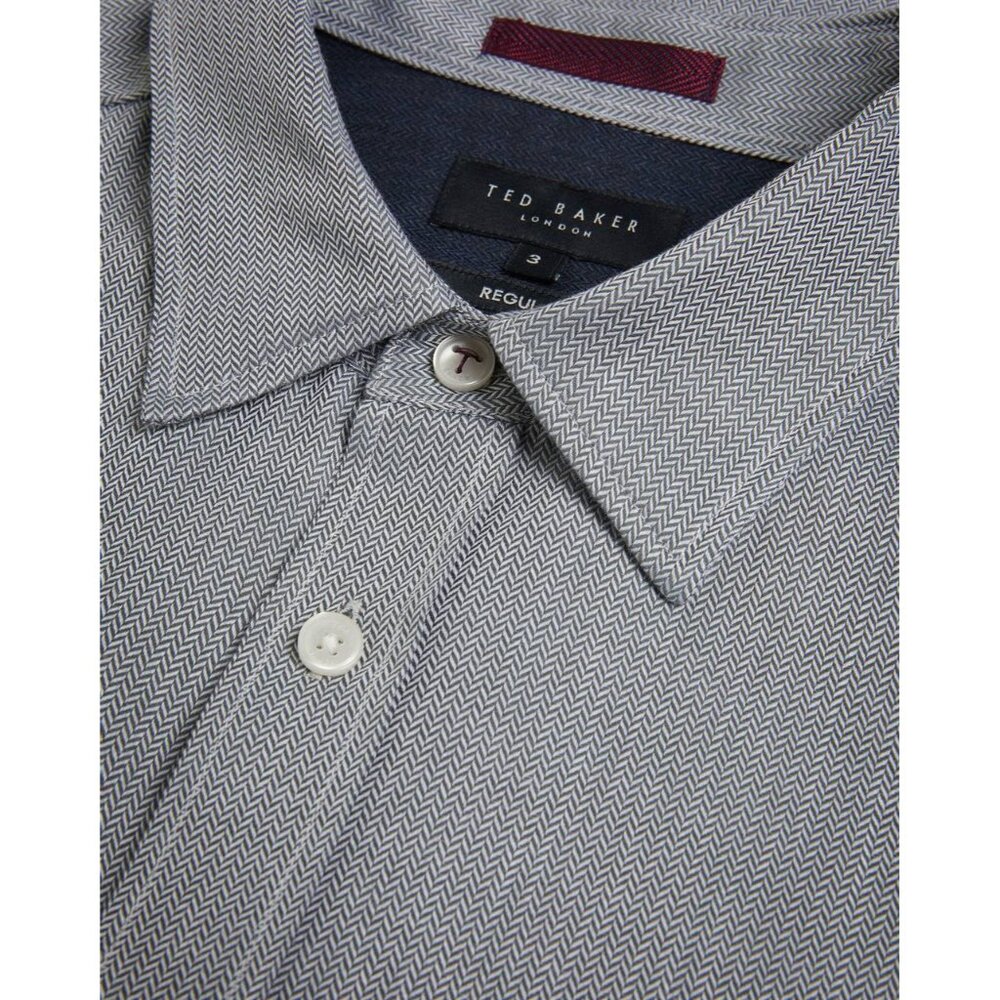 NWT Ted Baker Crotone Long Sleeve Herringbone Shirt Size 3 (M) Regular Fit in LT - Picture 4 of 15